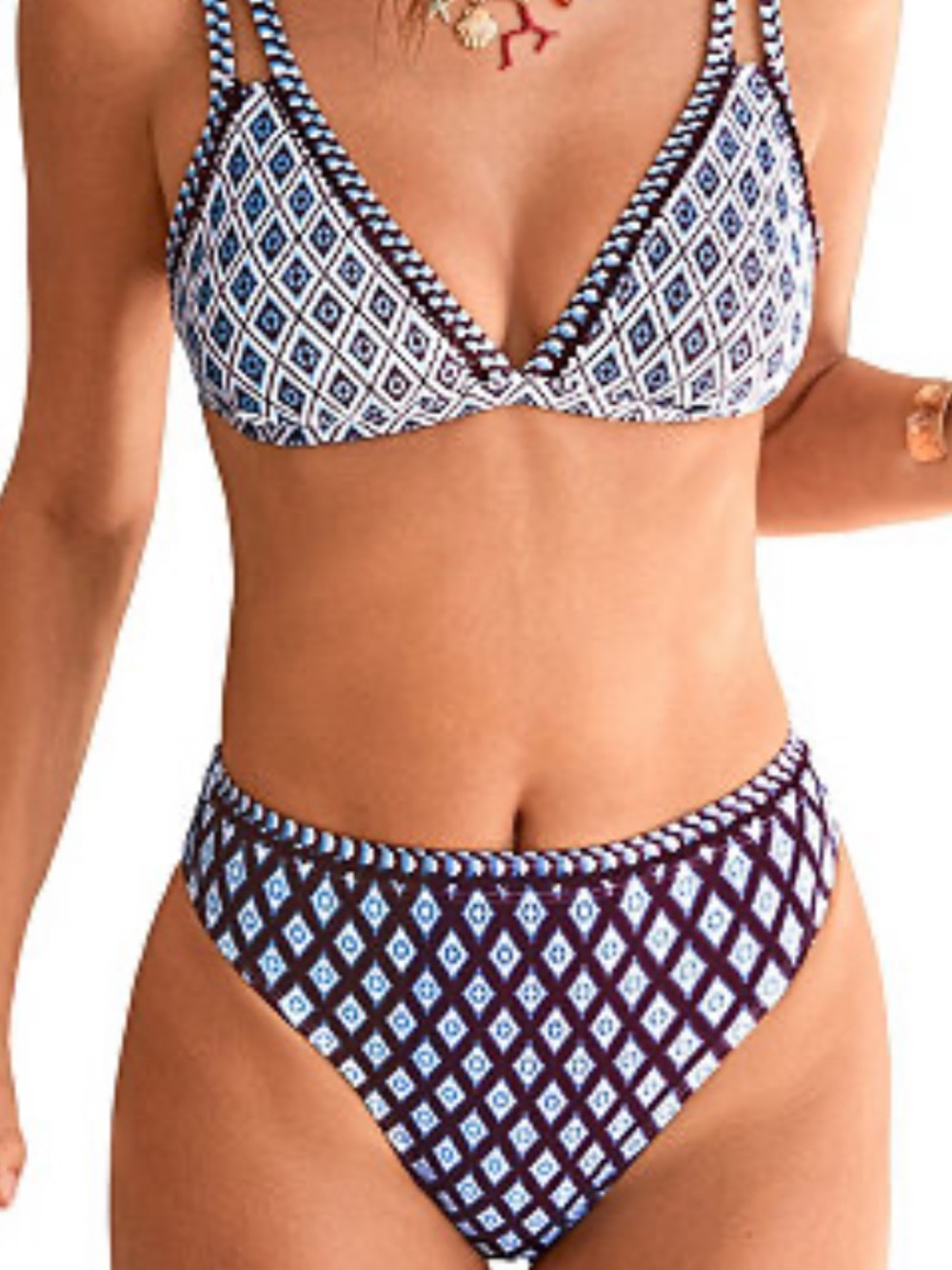 Cupshe Navy and Light Blue Geo Diamond Bikini Set